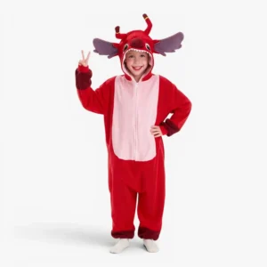 Red Leroy Stitch Onesie for Kids - Cozy Polar Fleece Onesie Pajamas