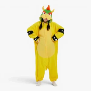 Adult wearing a Bowser onesie costume