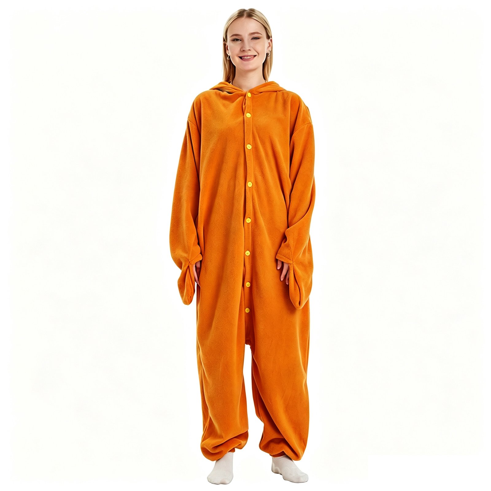 Adult wearing a cozy Psyduck onesie pajama costume