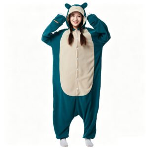 Adult wearing a blue Snorlax kigurumi onesie