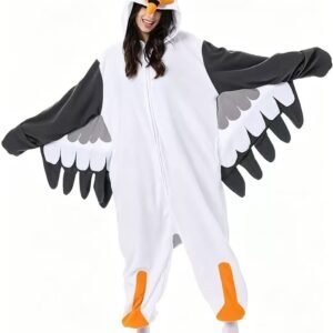 Adult seagull kigurumi onesie pajamas with 3D bird hood and wing sleeves