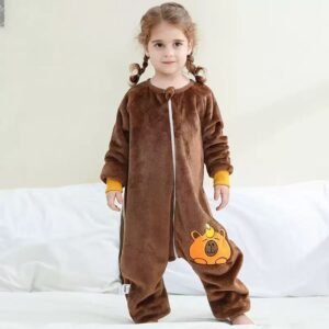 Brown reindeer flannel fleece onesie pajamas for kids